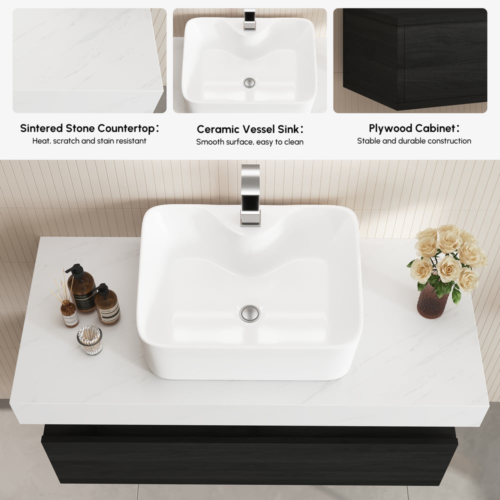 Modena mobile bagno sospeso singolo da 100 cm con lavabo e piano in pietra sinterizzata Immagine della finestra
