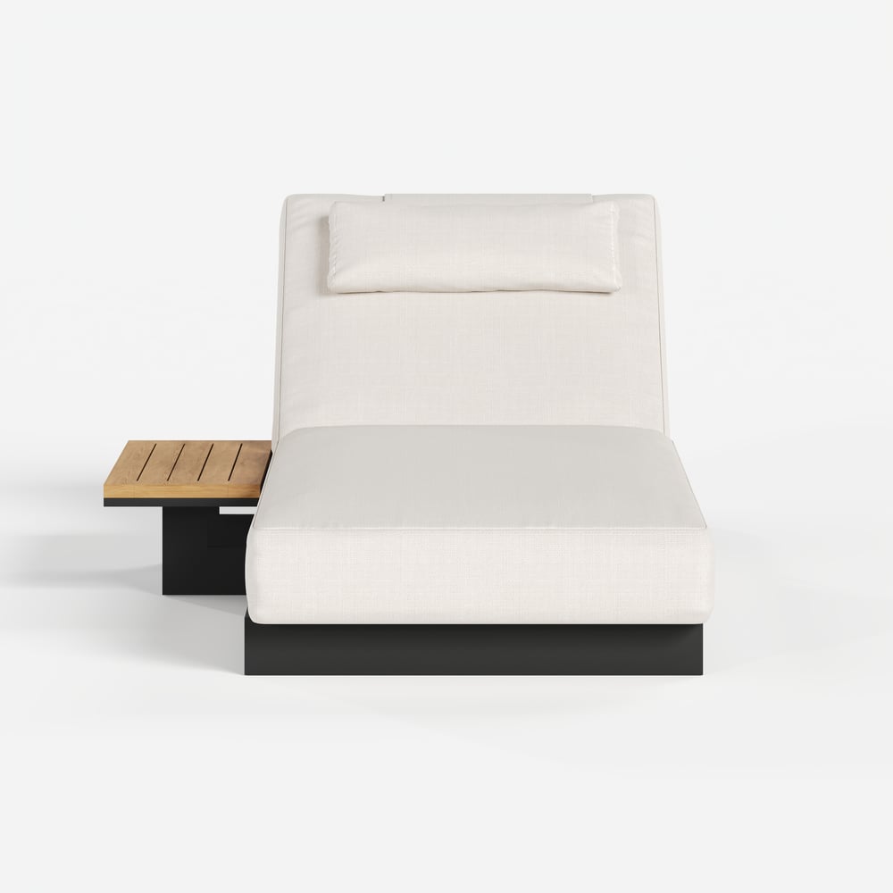 Tuinligstoel, terrasmeubelen van hout en aluminium, beige kussen, 2-delige set Vensterafbeelding