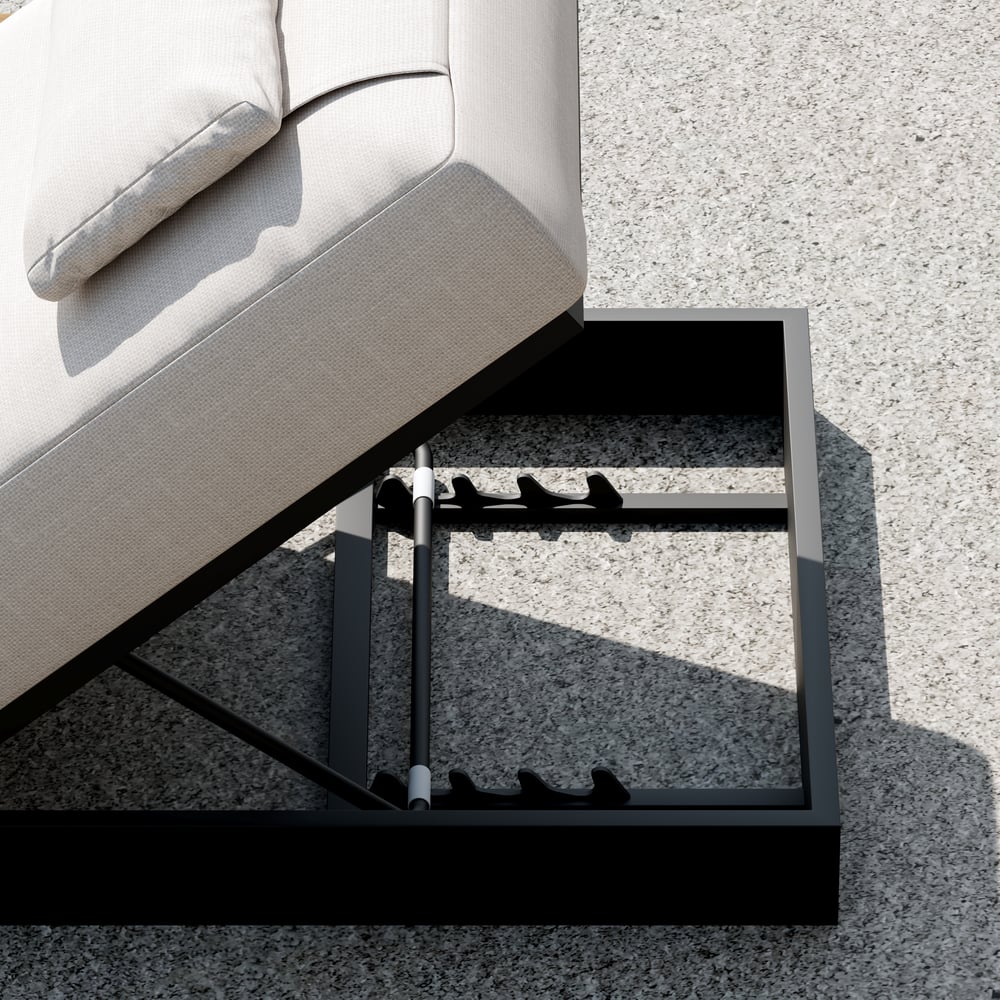 Tuinligstoel, terrasmeubelen van hout en aluminium, beige kussen, 2-delige set Vensterafbeelding