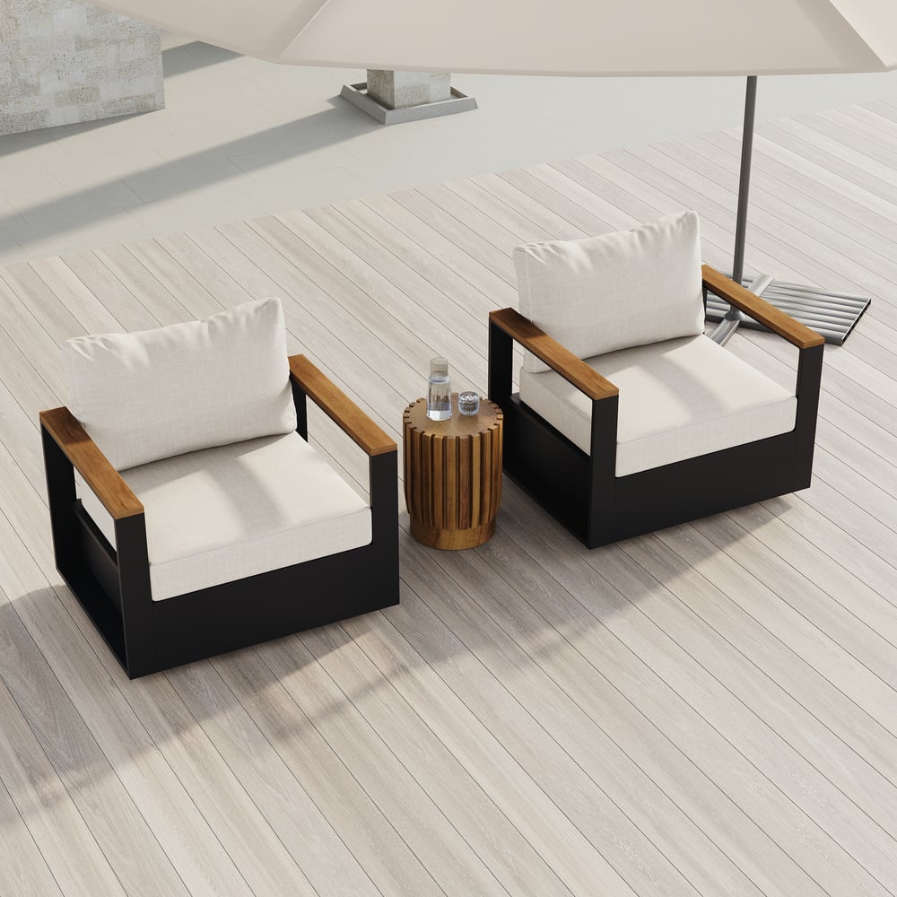 Fauteuil de jardin pivotant Tevara en bois de teck et aluminium avec coussin - ivoire image de fenêtre