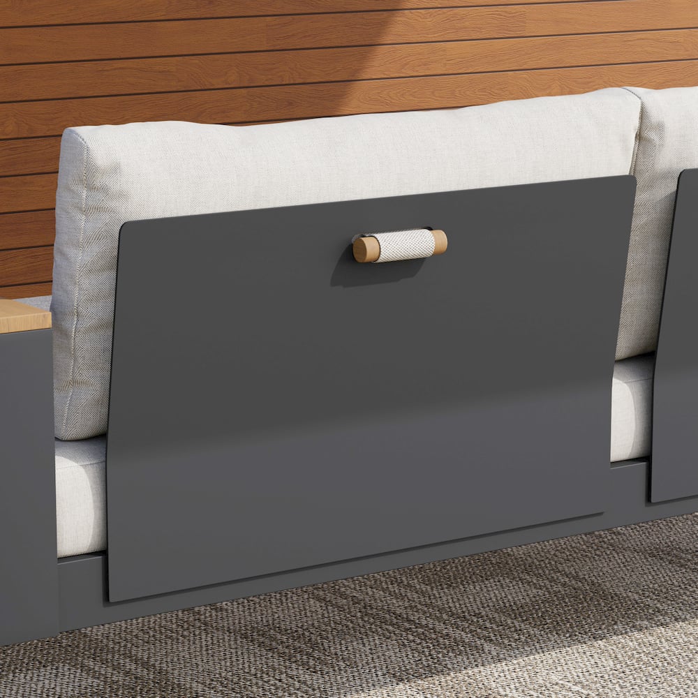 Tevara Závěsné denní lůžko z béžového hliníku s polštářem pro venkovní použití obrázek okna