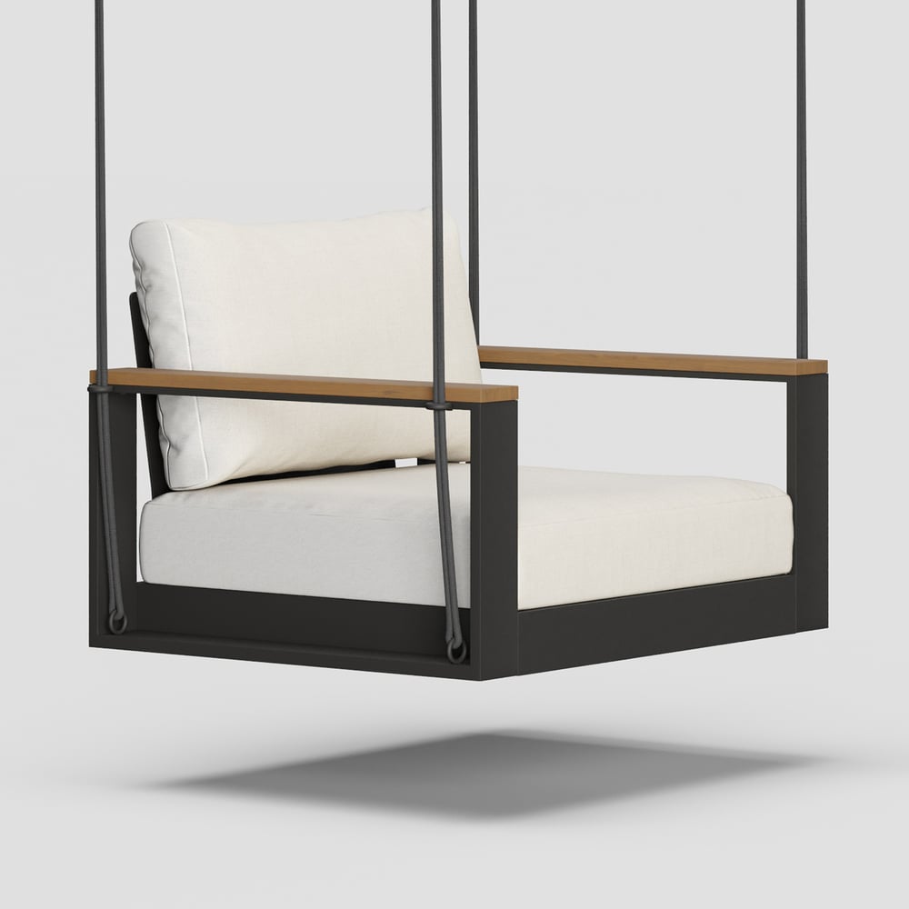 Venkovní houpací pohovka Tevara z matně šedého hliníku s polštáři obrázek okna