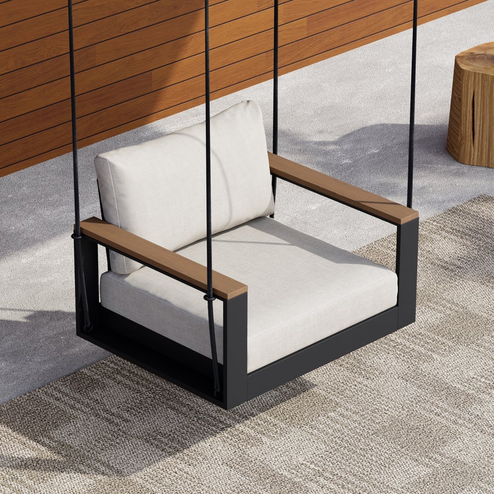 Venkovní houpací pohovka Tevara z matně šedého hliníku s polštáři obrázek okna