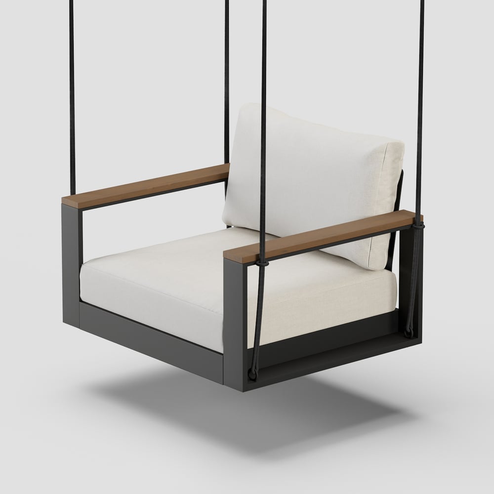 Venkovní houpací pohovka Tevara z matně šedého hliníku s polštáři obrázek okna