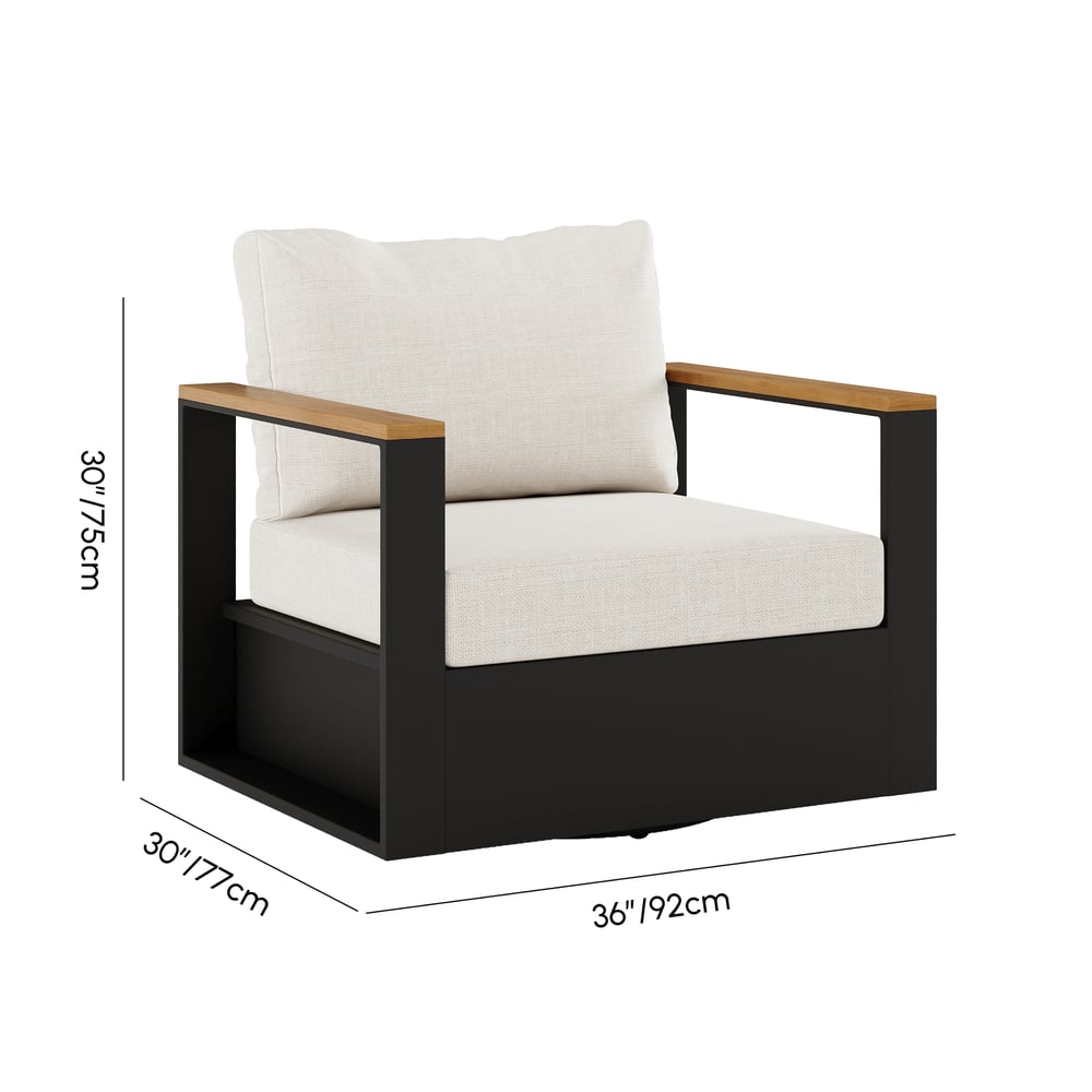 Fauteuil de jardin pivotant Tevara en bois de teck et aluminium avec coussin - ivoire Poids, dimensions, image