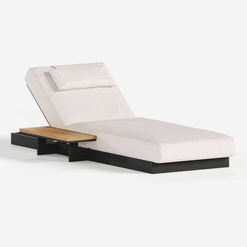 Tuinligstoel, terrasmeubelen van hout en aluminium, beige kussen, 2-delige set Vensterafbeelding