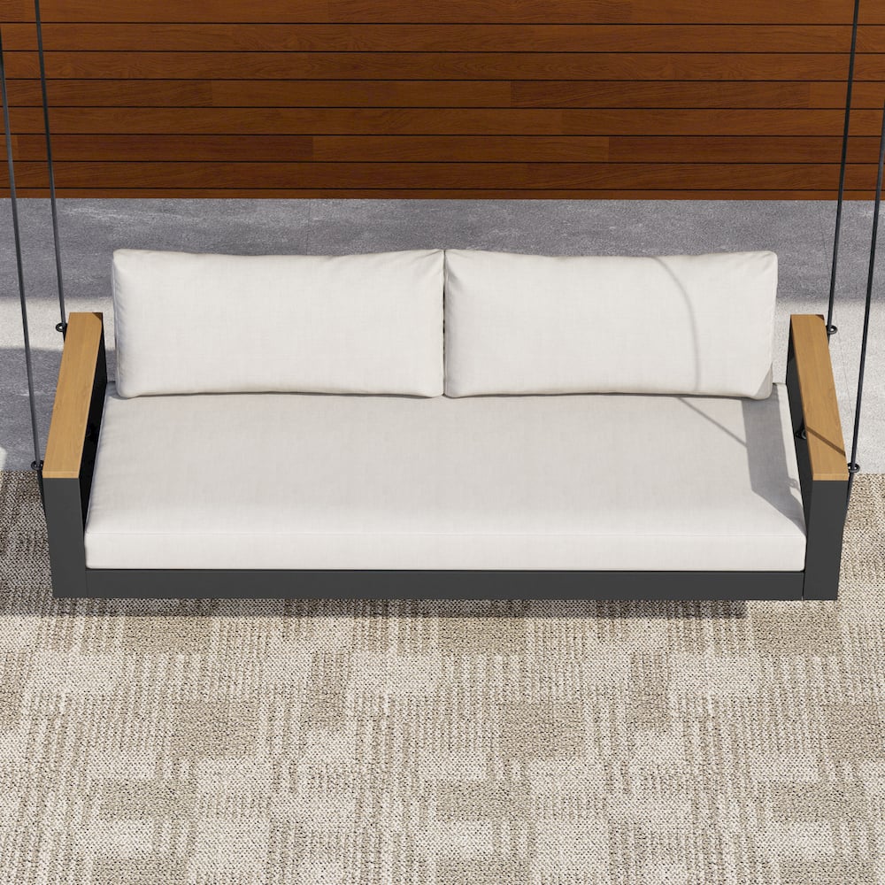 Tevara Závěsné denní lůžko z béžového hliníku s polštářem pro venkovní použití obrázek okna