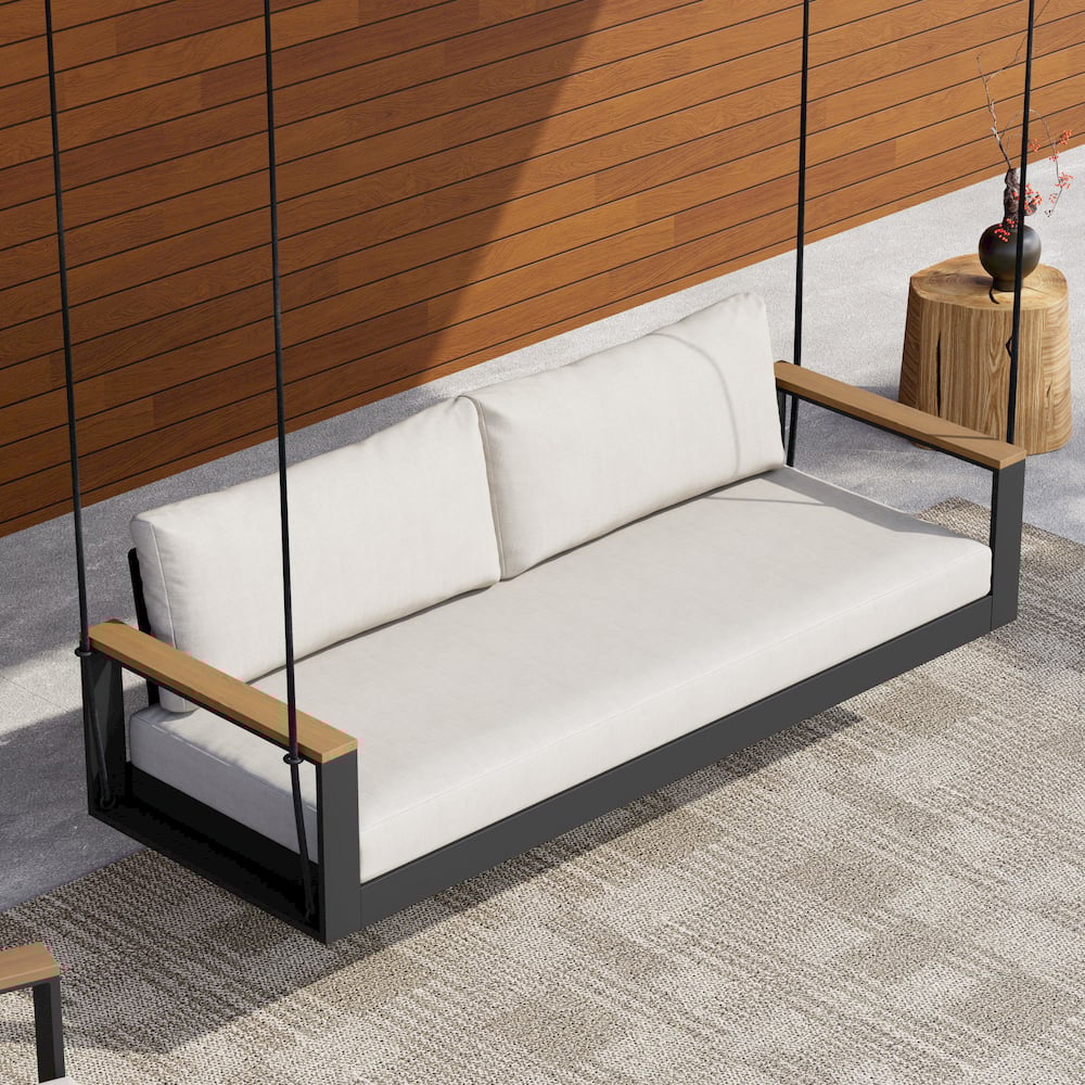 Tevara Závěsné denní lůžko z béžového hliníku s polštářem pro venkovní použití obrázek okna