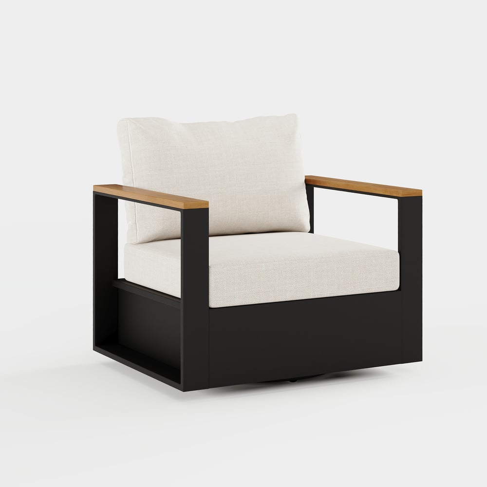 Fauteuil de jardin pivotant Tevara en bois de teck et aluminium avec coussin - ivoire image de fenêtre