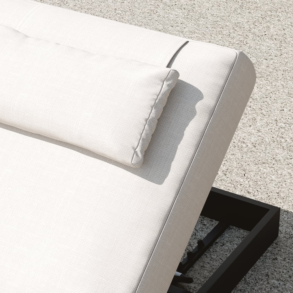 Tuinligstoel, terrasmeubelen van hout en aluminium, beige kussen, 2-delige set Vensterafbeelding