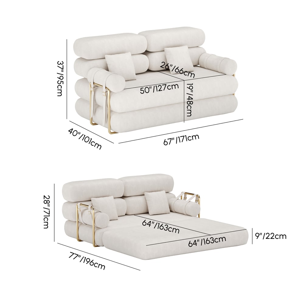 Sofá cama futón de terciopelo blanco tamaño queen de 67", sofá cama 4 en 1 pesos dimensiones imagen