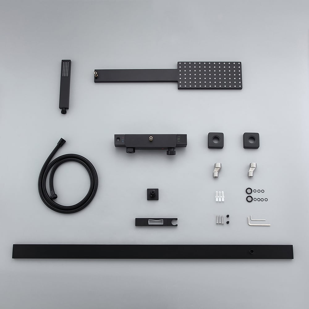 Set de Douche Noir Mat Thermostatique Apparent avec Douchette à Main image de fenêtre