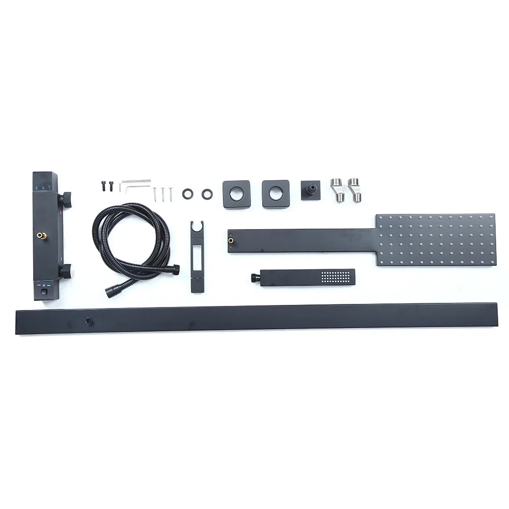 Set de Douche Noir Mat Thermostatique Apparent avec Douchette à Main image de fenêtre