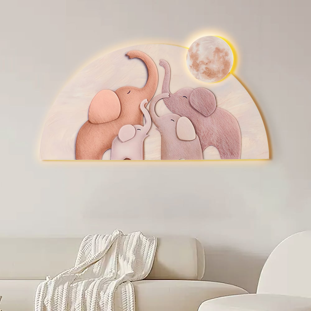 22" x 39" Arched LED 3D Acrylic Elephant Moon Wall Sculpture Art Decor Nursery Bedroom window image
