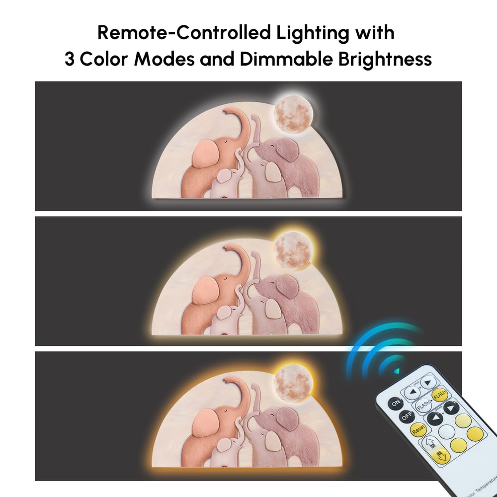 22" x 39" Arched LED 3D Acrylic Elephant Moon Wall Sculpture Art Decor Nursery Bedroom window image