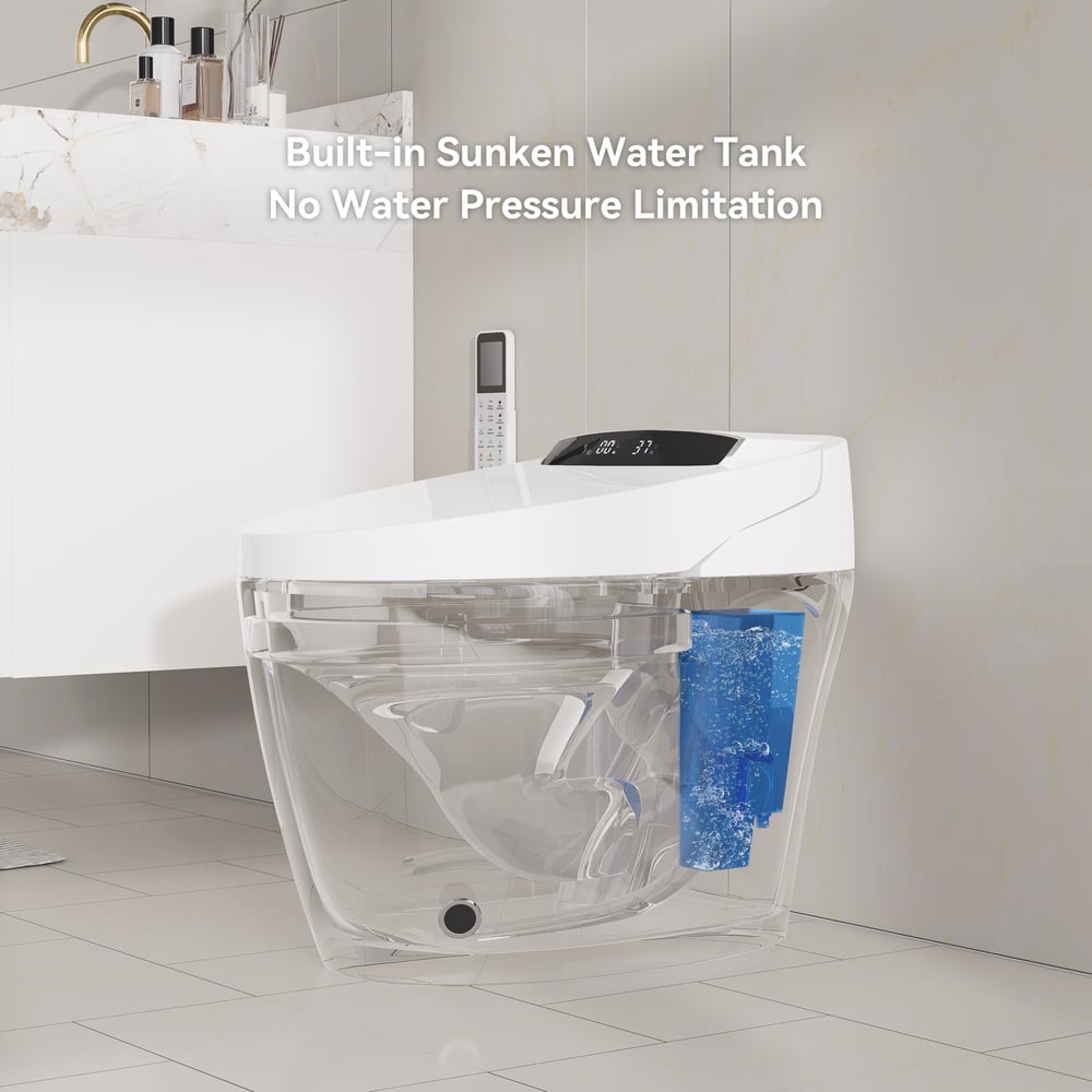 Hynova AX1 Pro Smart Bidet Toilet with Zero Water Pressure & Auto Flush, White, 1.28 GPF window image