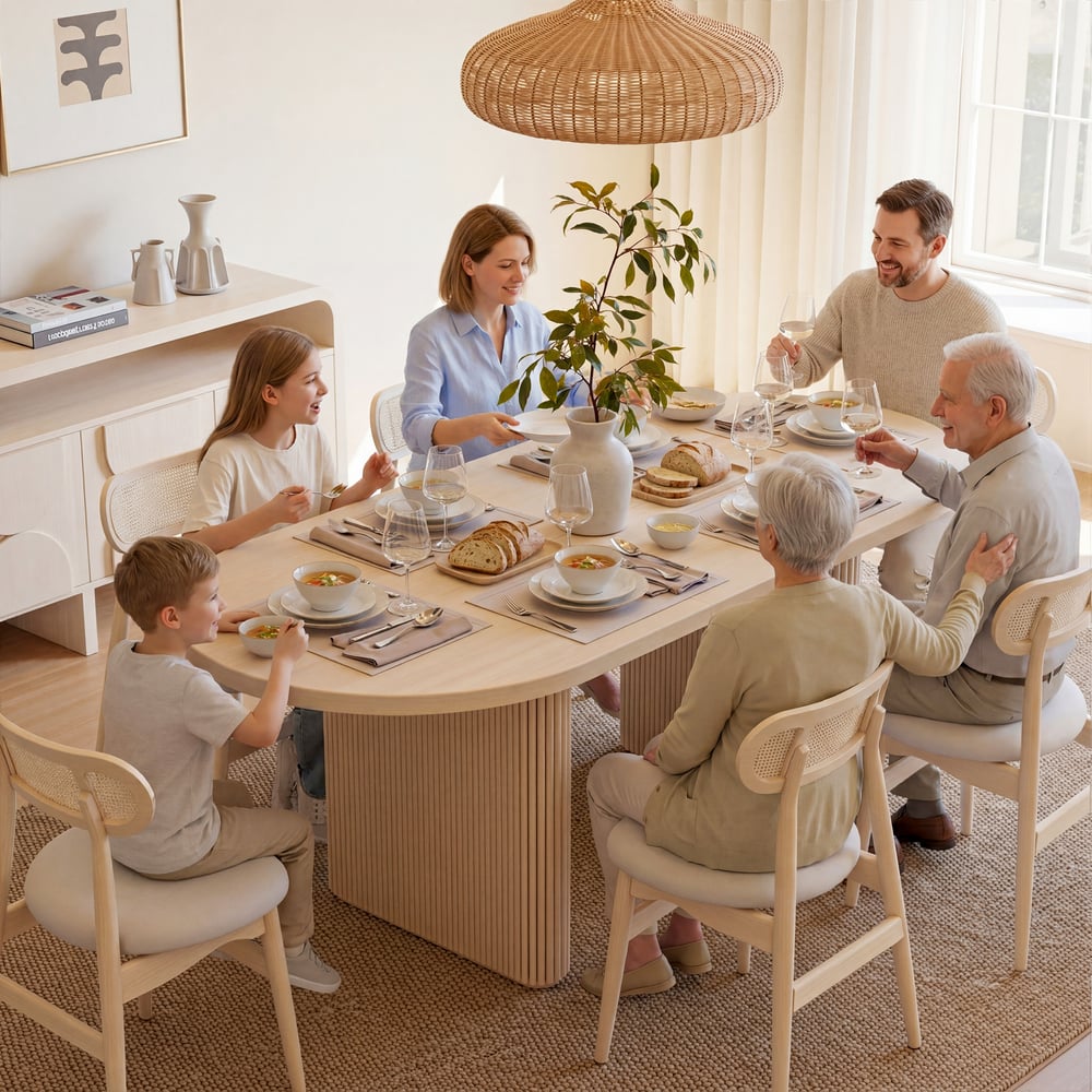 Fluve 63"-79" Extendable Oval Whitewash Dining Table, Seats 4-6 window image
