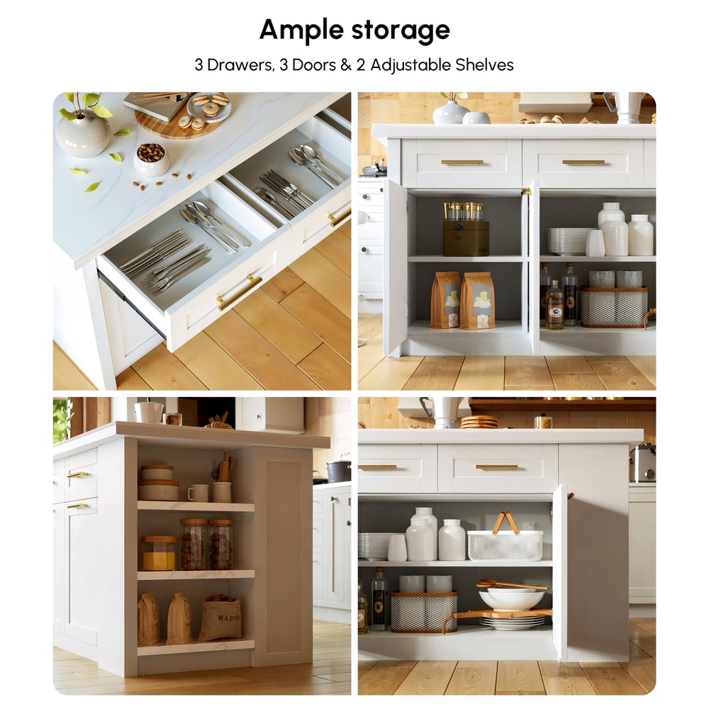 70.9" Modern Style Sintered Stone Kitchen Islands with Multi-Storage White window image