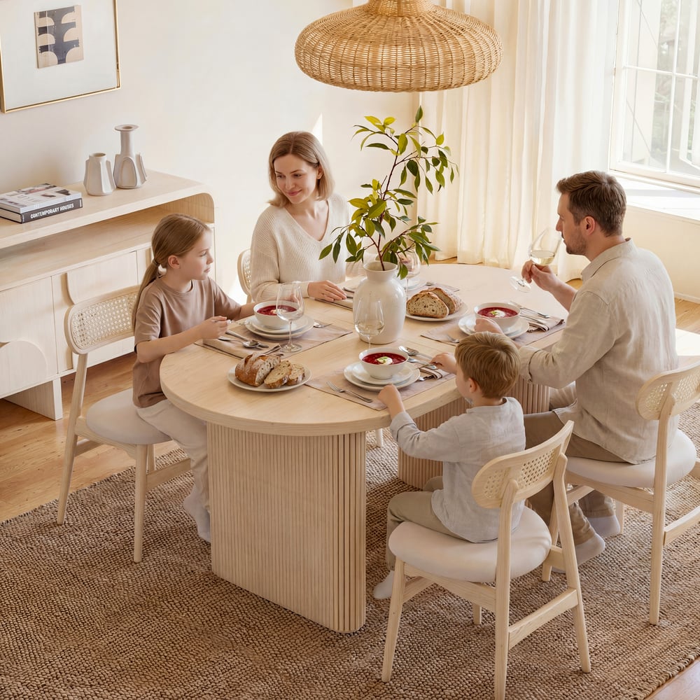 Fluve 63"-79" Extendable Oval Whitewash Dining Table, Seats 4-6 window image