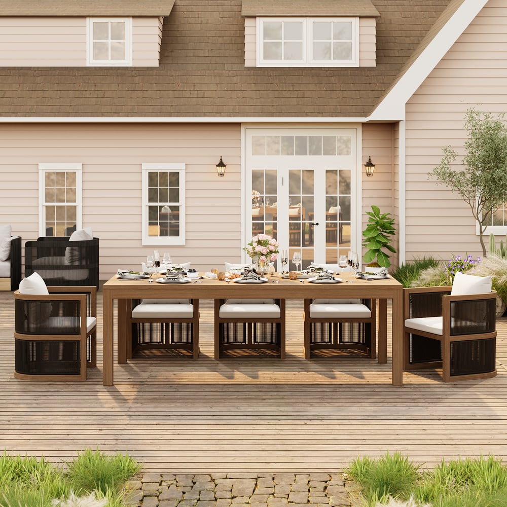Wevara 9-Piece Outdoor Rope Weave Dining Set with 8 Chairs window image