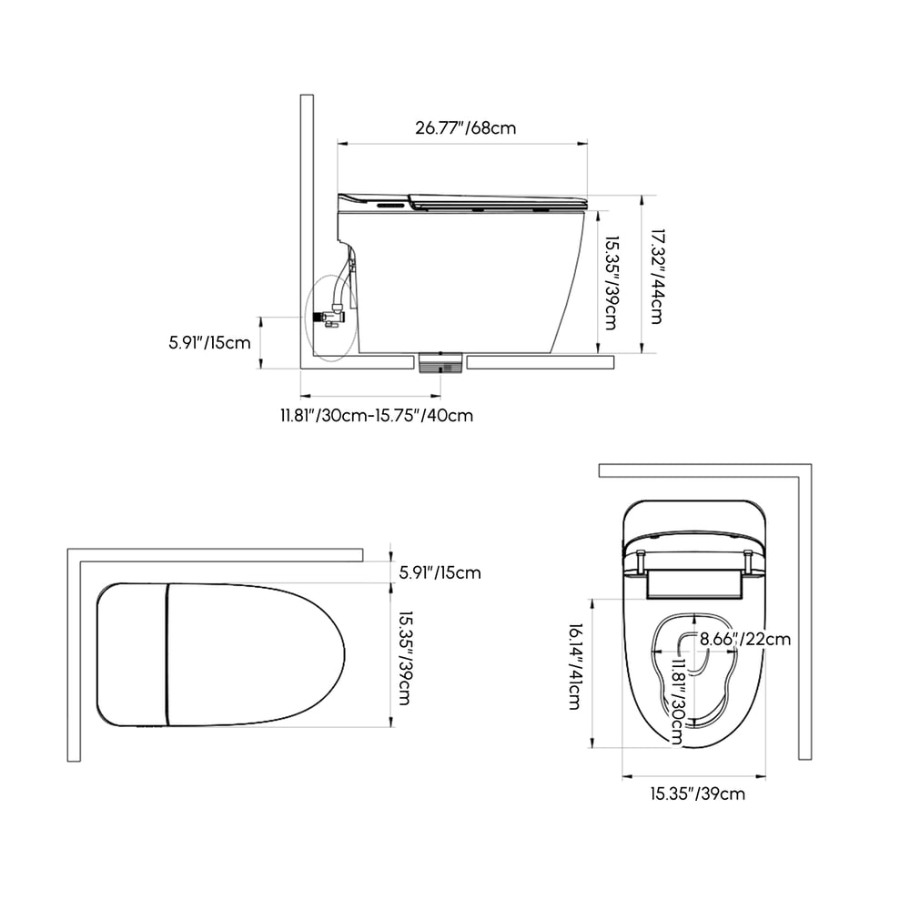 Glowin K2 Smart Bidet Toilet with Built-in Tank, 1.28 GPF weights dimensions image