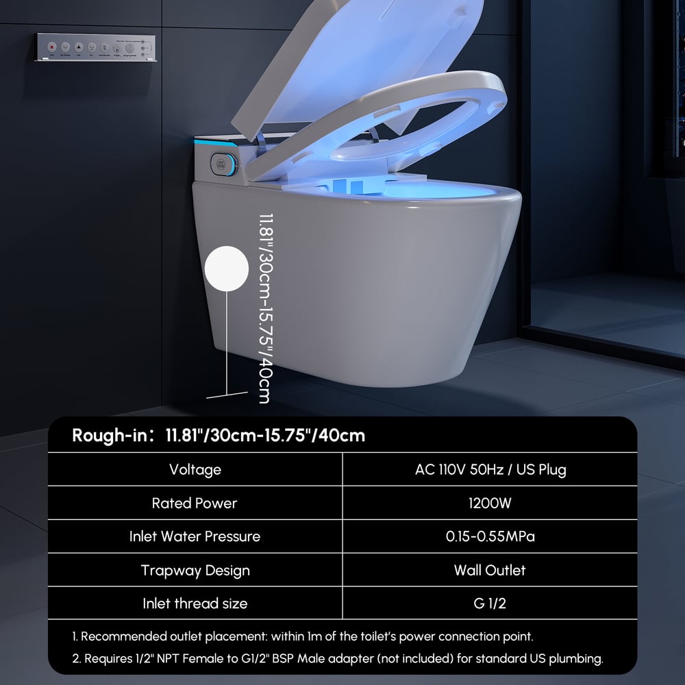 Airloo Smart Bidet Toilet with Built-in Tank and Auto-Open Lid, Dual Flush 1.1/1.6 GPF weights dimensions image