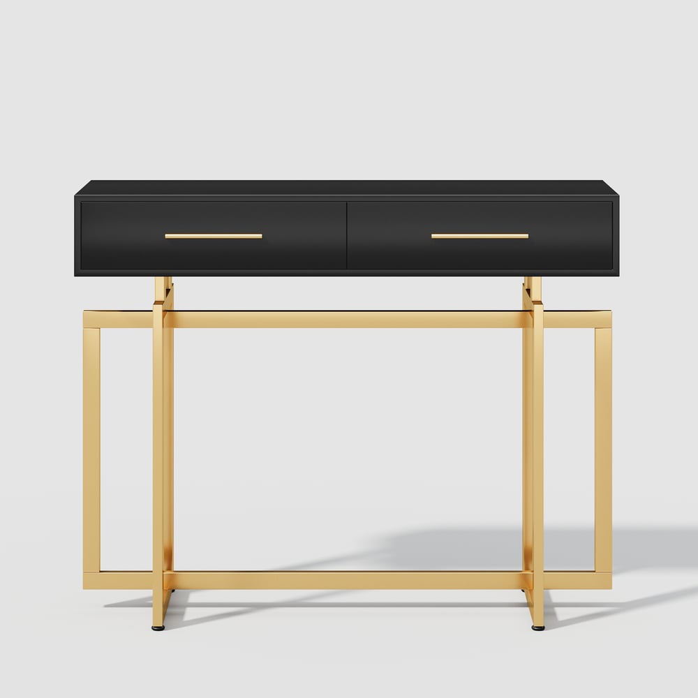 Console d'entrée Noir avec Tiroirs et Pieds en Métal image de fenêtre