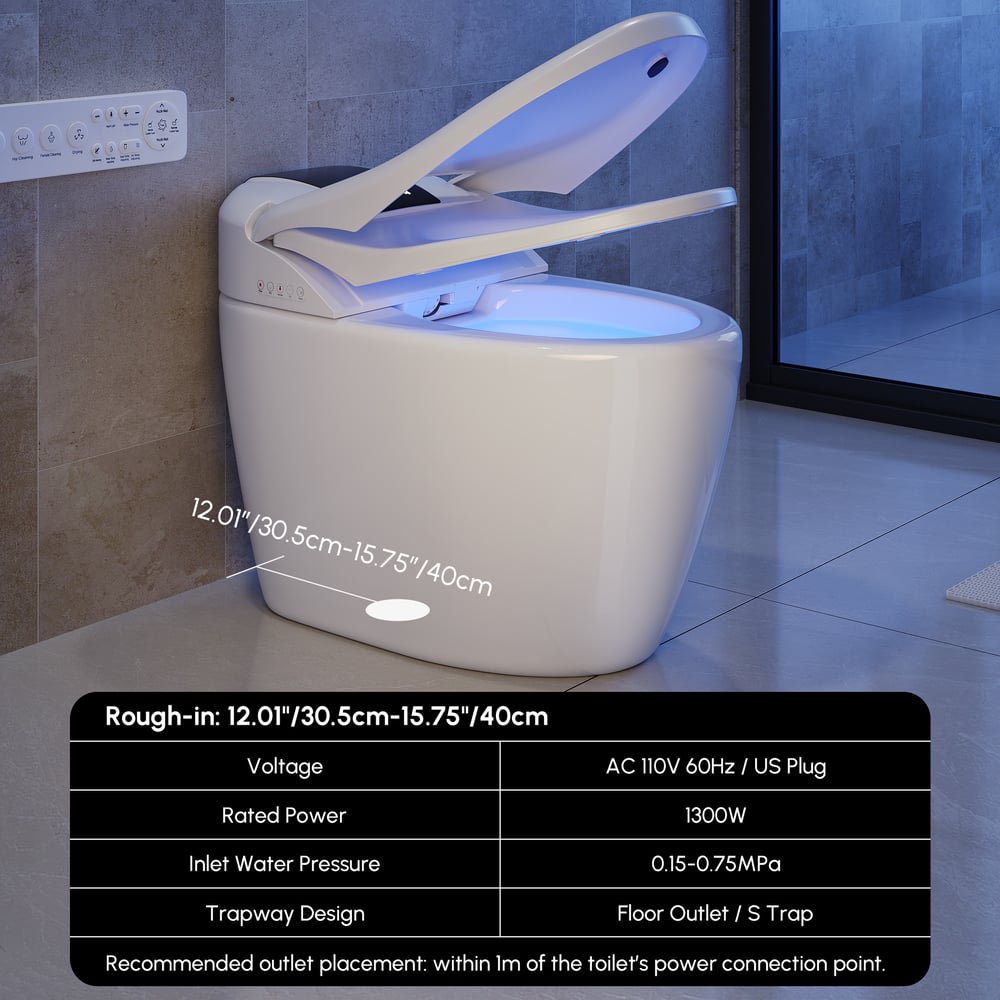 Hynova AX8 Pro Smart Bidet Toilet with UV Sterilization, White, 1.28 GPF weights dimensions image
