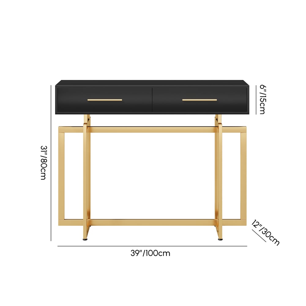 Console d'entrée Noir avec Tiroirs et Pieds en Métal Poids, dimensions, image