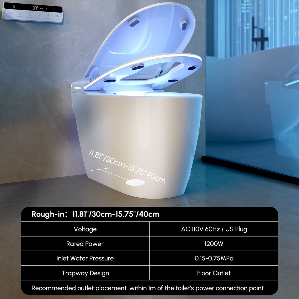 Glowin K2 Smart Bidet Toilet with Built-in Tank, 1.28 GPF weights dimensions image