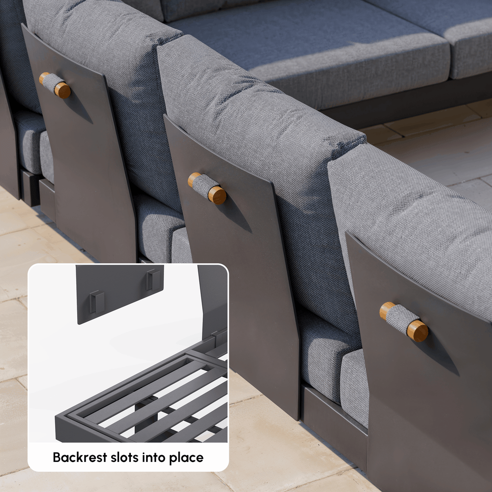 Ensemble canapé Tevara 4 pièces modulable, 6 places, Gris, avec housse noire image de fenêtre