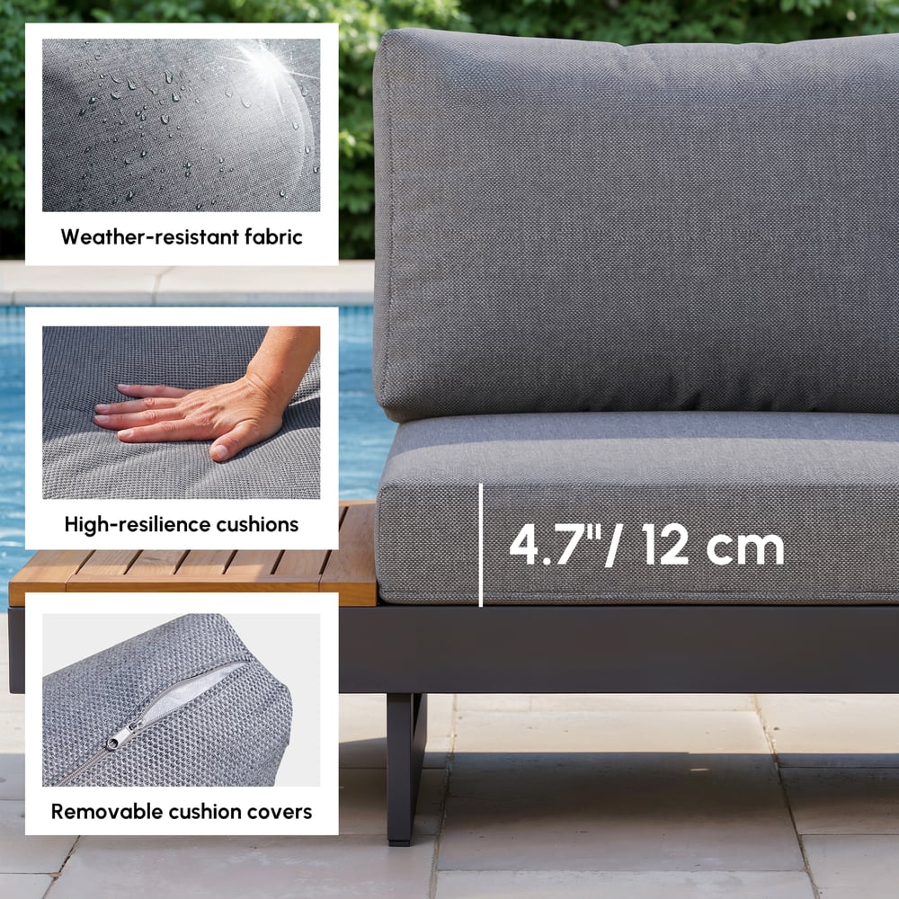 Ensemble canapé Tevara 4 pièces modulable, 6 places, Gris, avec housse noire image de fenêtre
