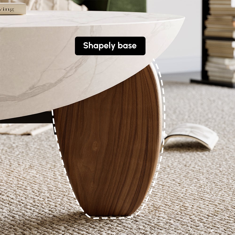 Curva 37" Round Concrete Walnut Coffee Table with Wood Legs window image