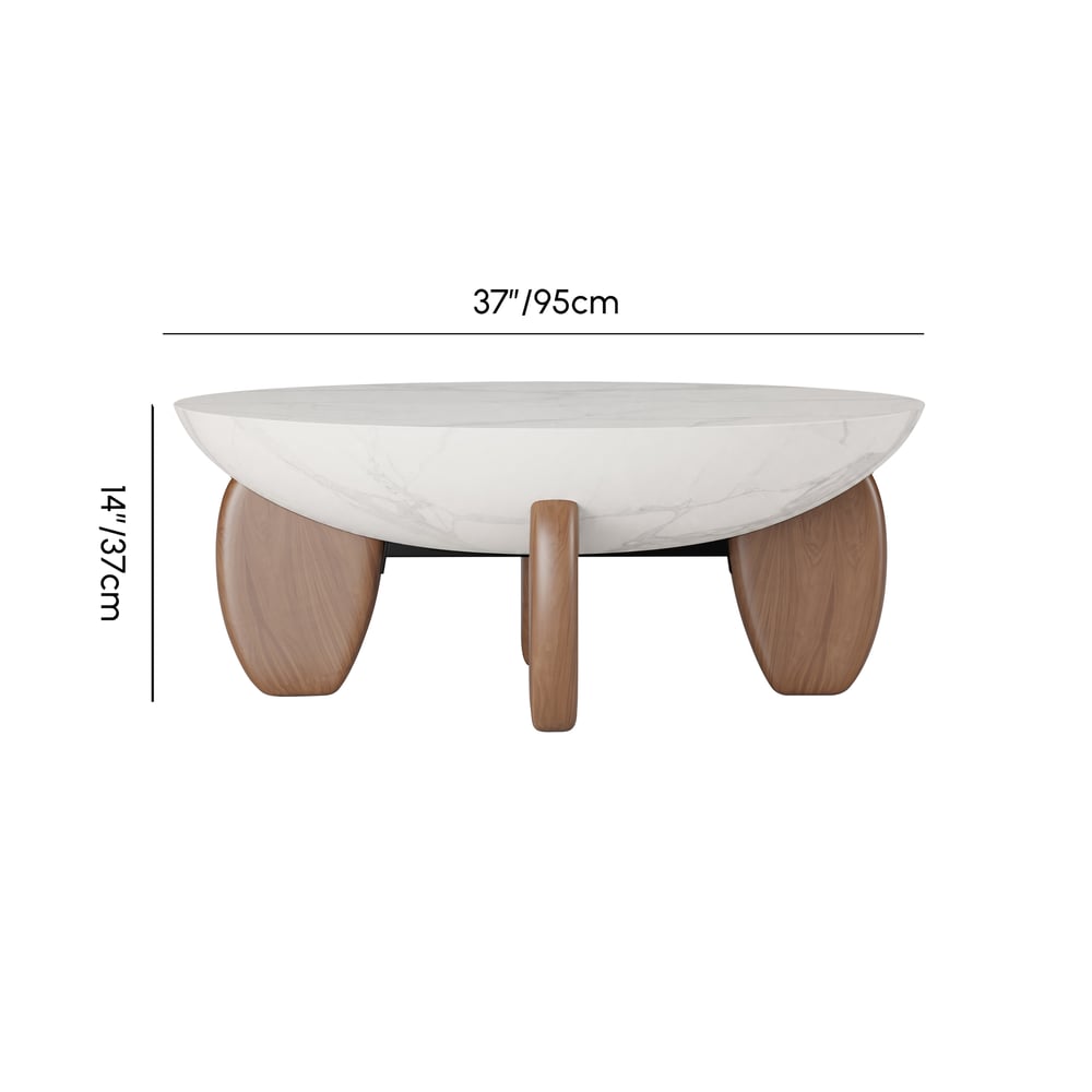 Curva 37" Round Concrete Walnut Coffee Table with Wood Legs weights dimensions image