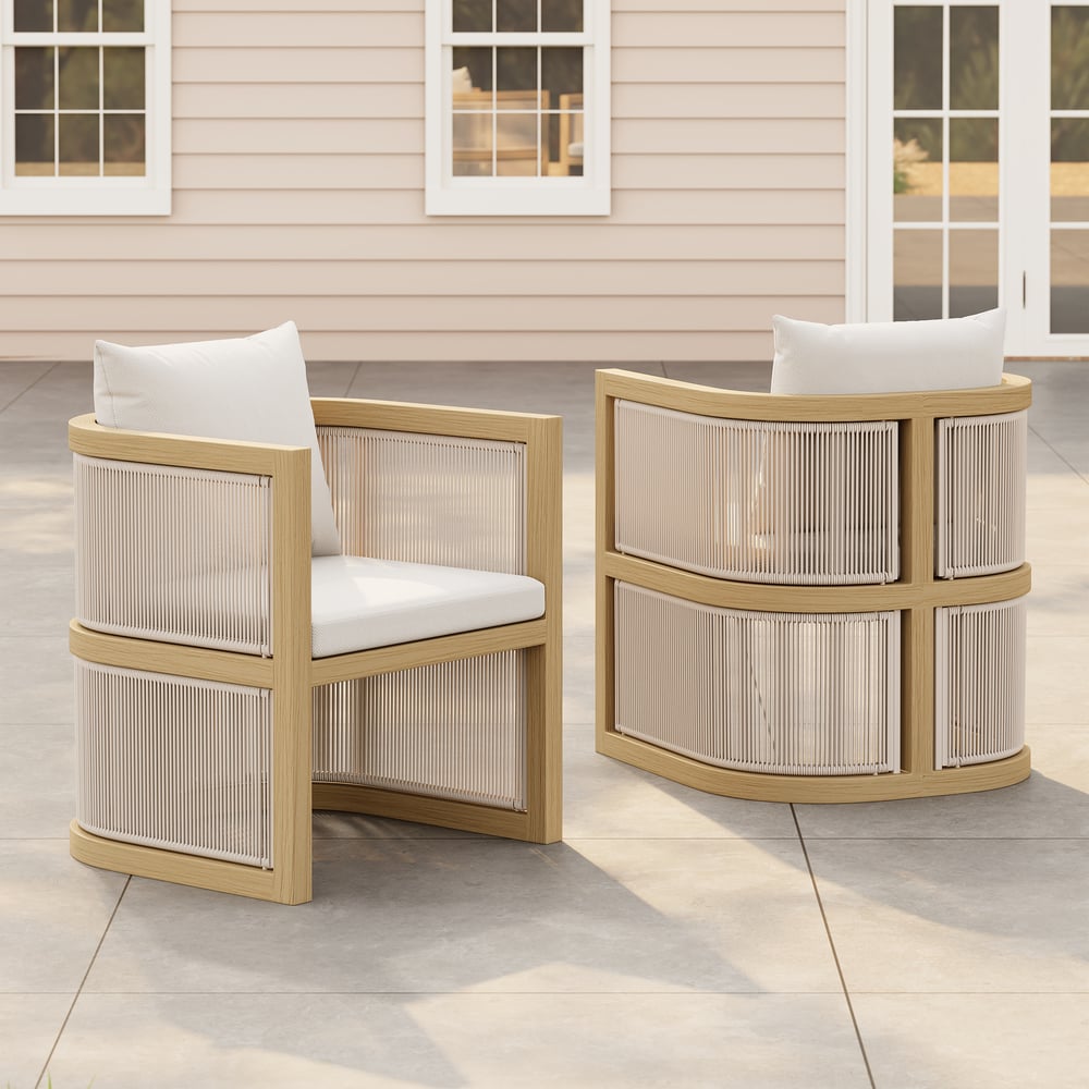 Ensemble de 2 chaises de salle à manger Wevara noyer et flocons d'avoine en aluminium et cordes image de fenêtre