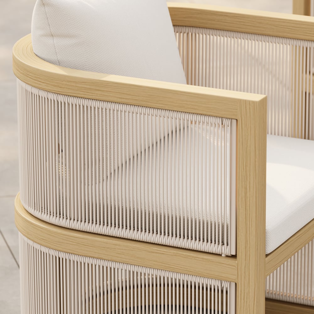 Ensemble de 2 chaises de salle à manger Wevara noyer et flocons d'avoine en aluminium et cordes image de fenêtre