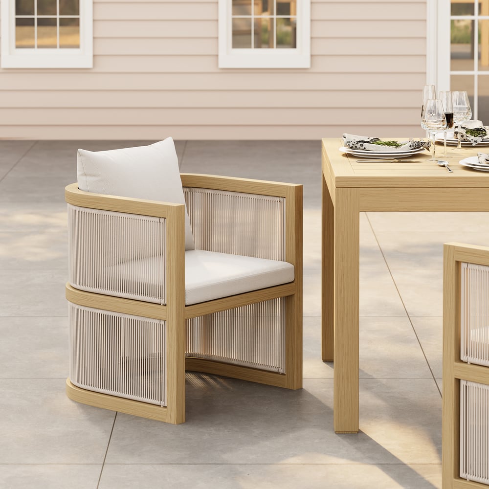 Ensemble de 2 chaises de salle à manger Wevara noyer et flocons d'avoine en aluminium et cordes image de fenêtre