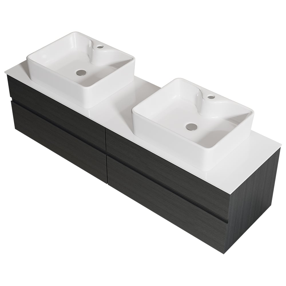 Modern 150 cm Floating Double Bathroom Vanity with Stone Resin Top, Ceramic Basin window image