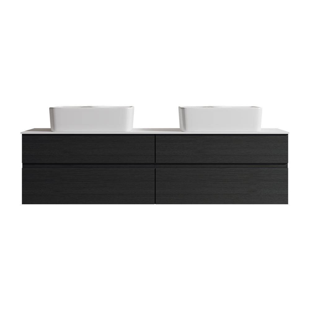 Modern 150 cm Floating Double Bathroom Vanity with Stone Resin Top, Ceramic Basin window image