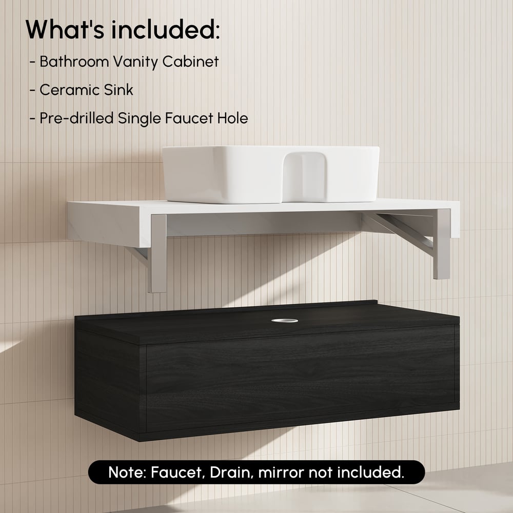 Meuble-lavabo simple flottant Modena de 90 cm avec évier, plan en pierre frittée image de fenêtre
