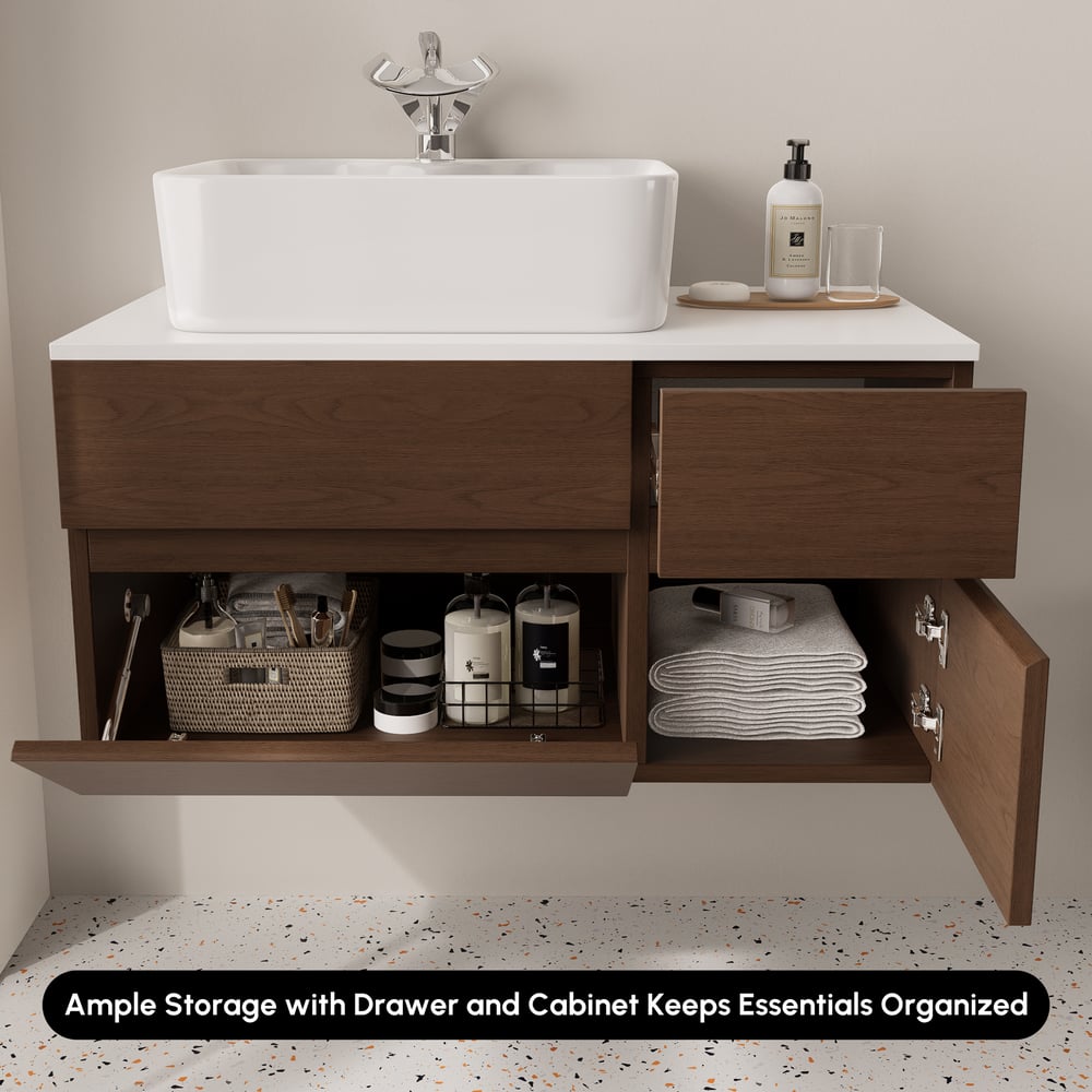 Modern 31.5" Floating Single Bathroom Vanity with Stone Resin Top, Ceramic Basin window image