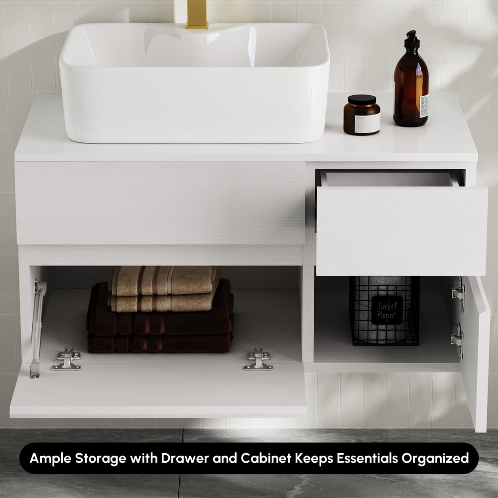 Modern 31.5" Floating Single Bathroom Vanity with Stone Resin Top, Ceramic Basin window image