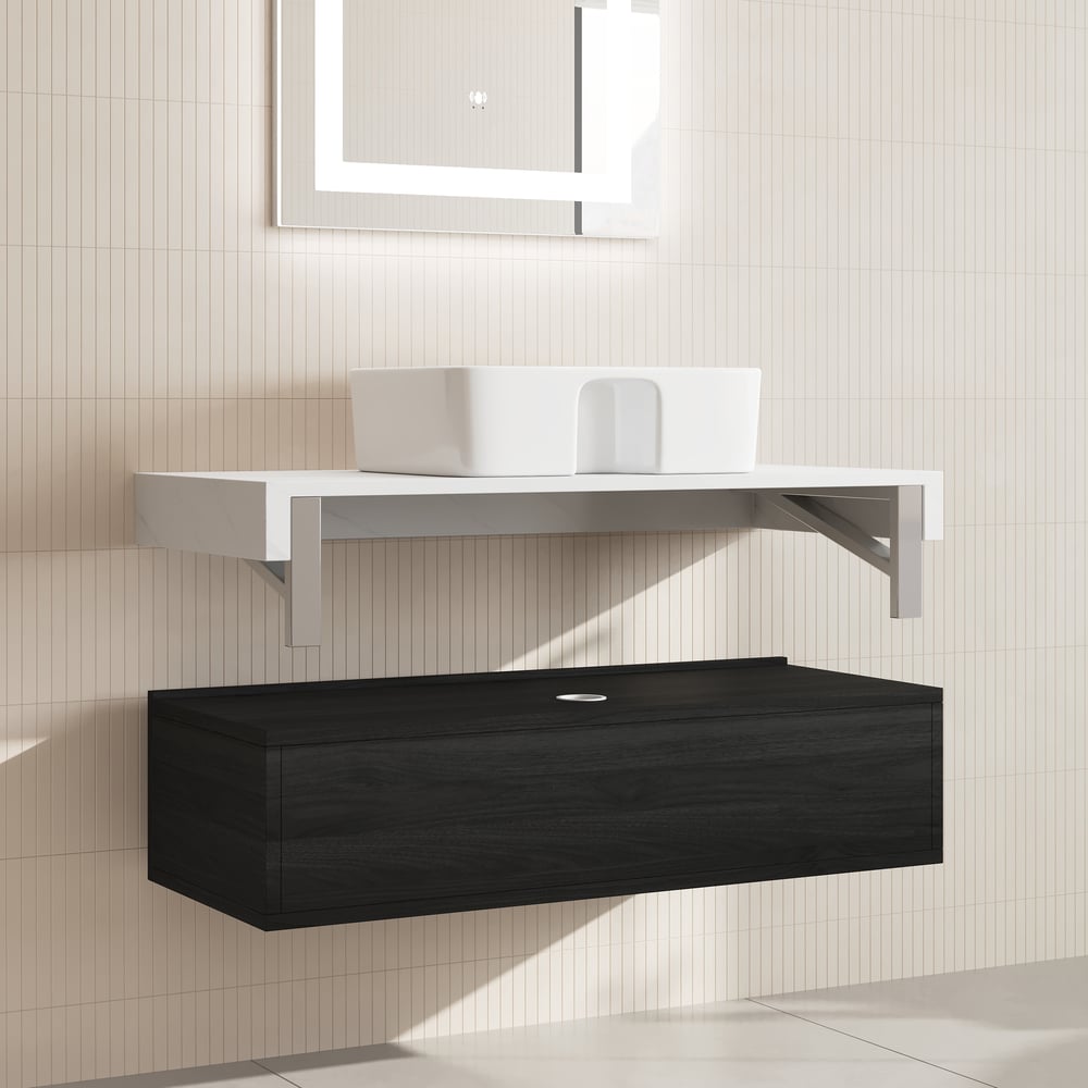 Modena mobile bagno sospeso singolo da 100 cm con lavabo e piano in pietra sinterizzata Immagine della finestra