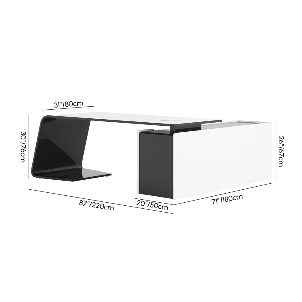 L-Shaped Left Hand Modern White Office Desk with Storage window image