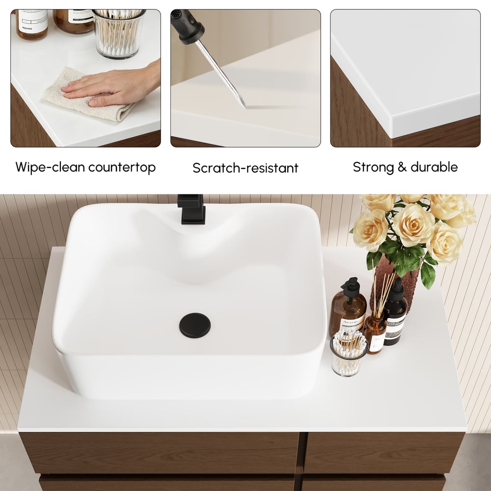 Modern 31.5" Floating Single Bathroom Vanity with Stone Resin Top, Ceramic Basin window image