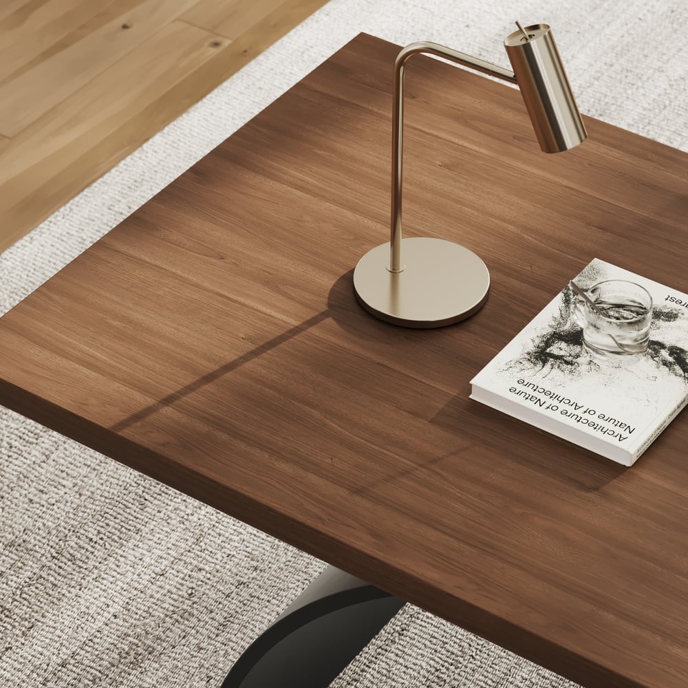 Industrial 71" Rectangular Walnut Wood Desk with Metal Base window image