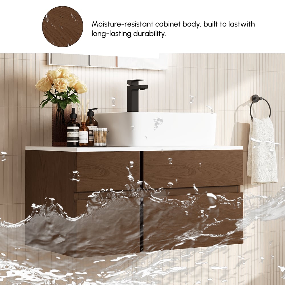 Modern 80 cm Floating Single Bathroom Vanity with Stone Resin Top, Ceramic Basin window image
