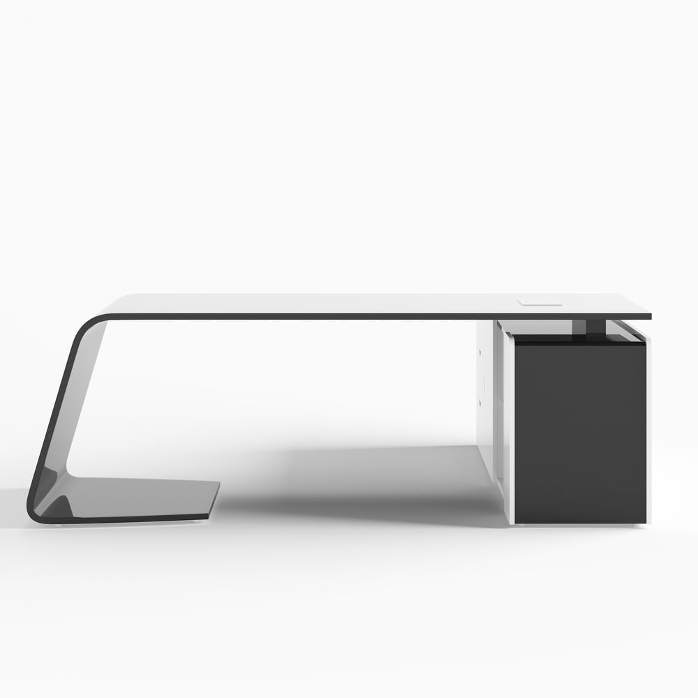 L-Shaped Left Hand Modern White Office Desk with Storage window image