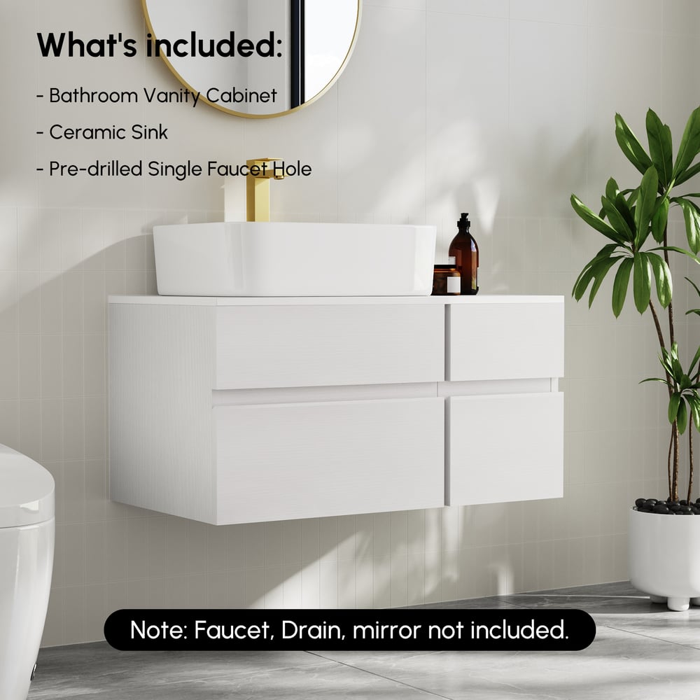 Modern 31.5" Floating Single Bathroom Vanity with Stone Resin Top, Ceramic Basin window image