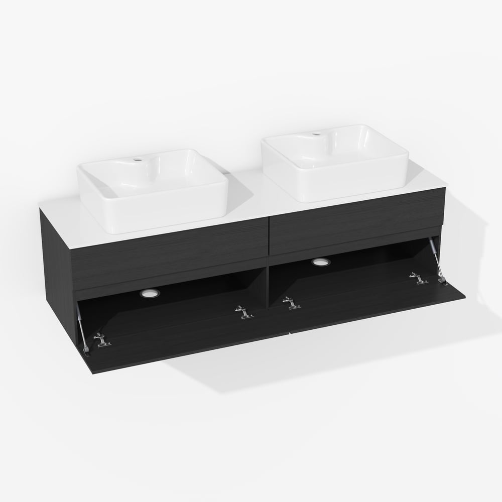 Modern 150 cm Floating Double Bathroom Vanity with Stone Resin Top, Ceramic Basin window image
